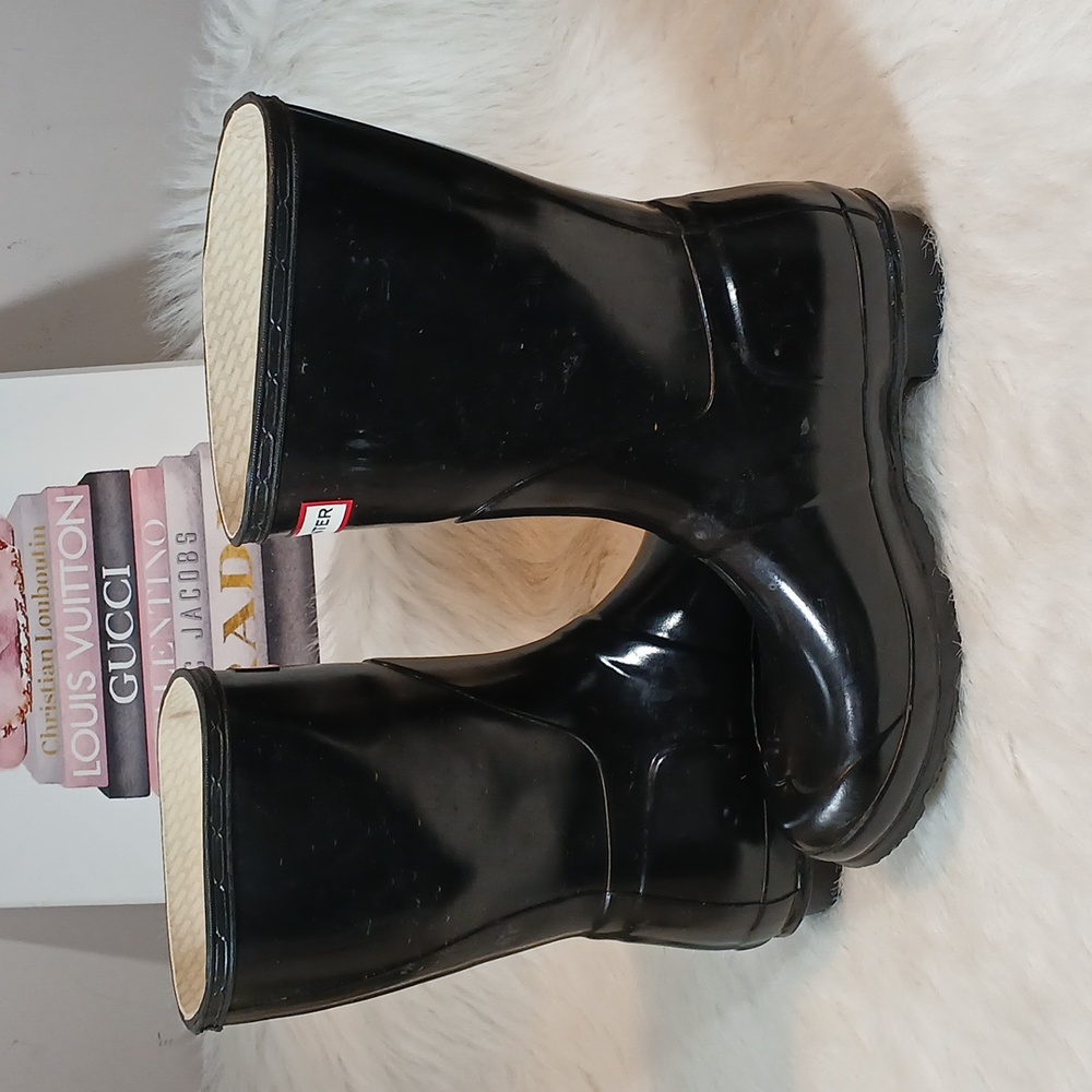 Hunters Original Short Black Gloss Boots  Women's Sz 7 - Picture 3 of 8